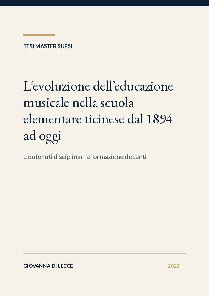 Prima pagina della tesi sull’educazione musicale nella scuola elementare ticinese
