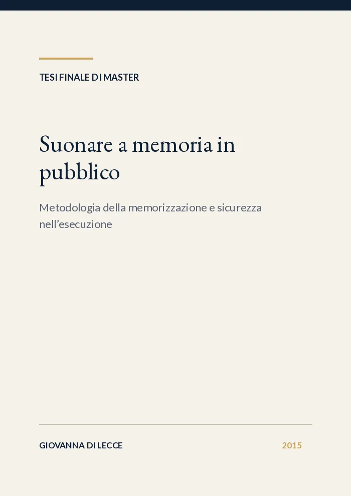 Prima pagina della tesi Suonare a memoria in pubblico
